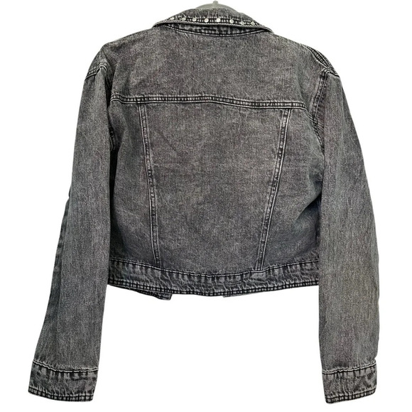 Rebecca Minkoff NWOT Riveted Crop Denim Jacket MEDIUM Charcoal Gray - Picture 3 of 7